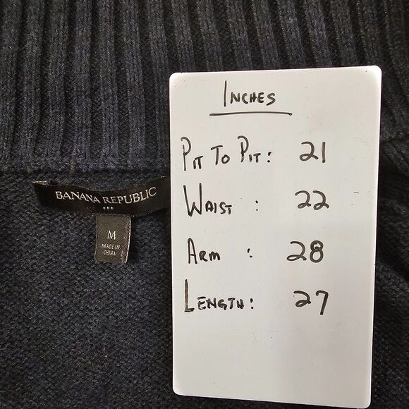 Banana Republic Blue Wool Blend Pockets Full Zip Cardigan Sweater Mens M Preppy - Picture 7 of 10